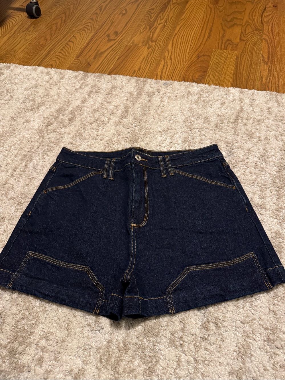 Fashion Nova Dark Indigo Denim Shorts with Contrast Stitching